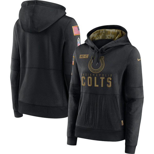 Women's Indianapolis Colts Black NFL 2020 Salute To Service Sideline Performance Pullover Hoodie(Run Small)